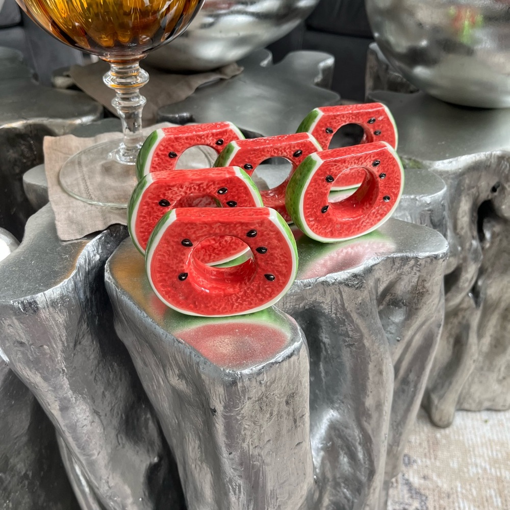 Cheri Lane 6 ceramic watermelon 🍉 juicy napkin ring holders